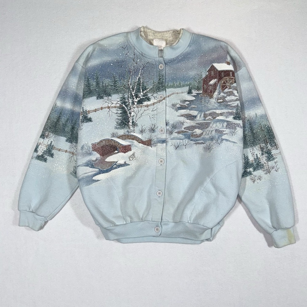 Vintage Artisan Sunschein‎ Cardigan Sweatshirt Medium Mill House Snow USA Made